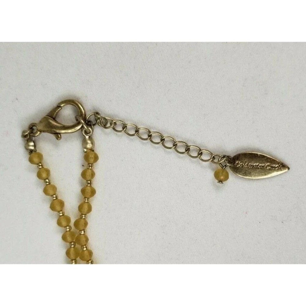 Coldwater Creek Necklace Yellow & Gold Tone Beaded Stamped Floral Pendant 19